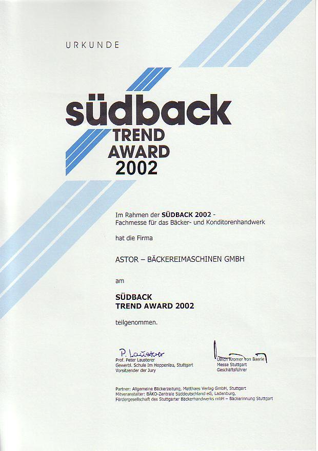 Trend Award 2002 Südback Stuttgart
